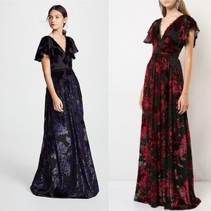 Marchesa Notte Flutter Sleeve Velvet Burnout Gown
